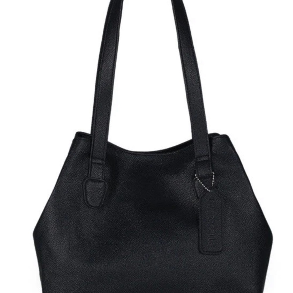 Laverapelle Women’s Amaryllis Leather Tote Shoulder Hang Bag Black Gold Accents